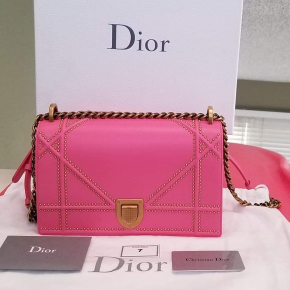 Dior Handbags - Sold Diorama pink medium gold stud bag handbag